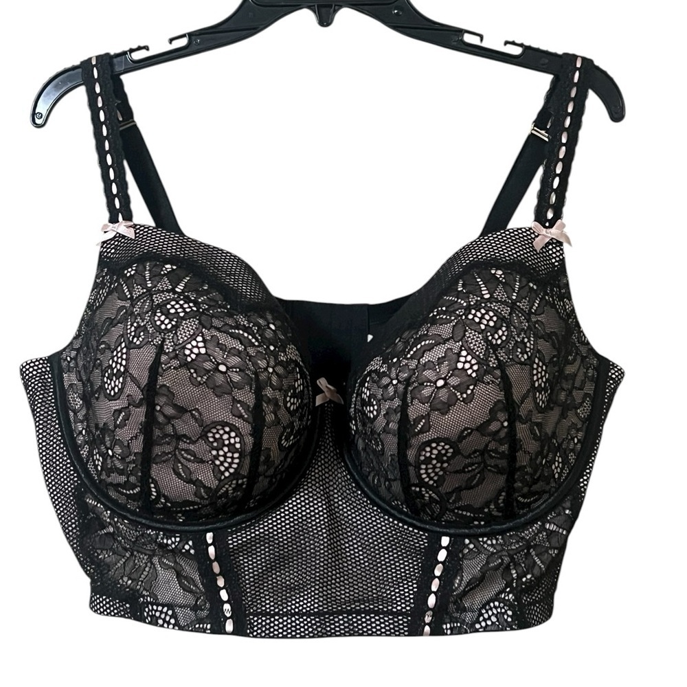 Cacique NWOT seriously sexy lightly lined balconette long line bra black lace